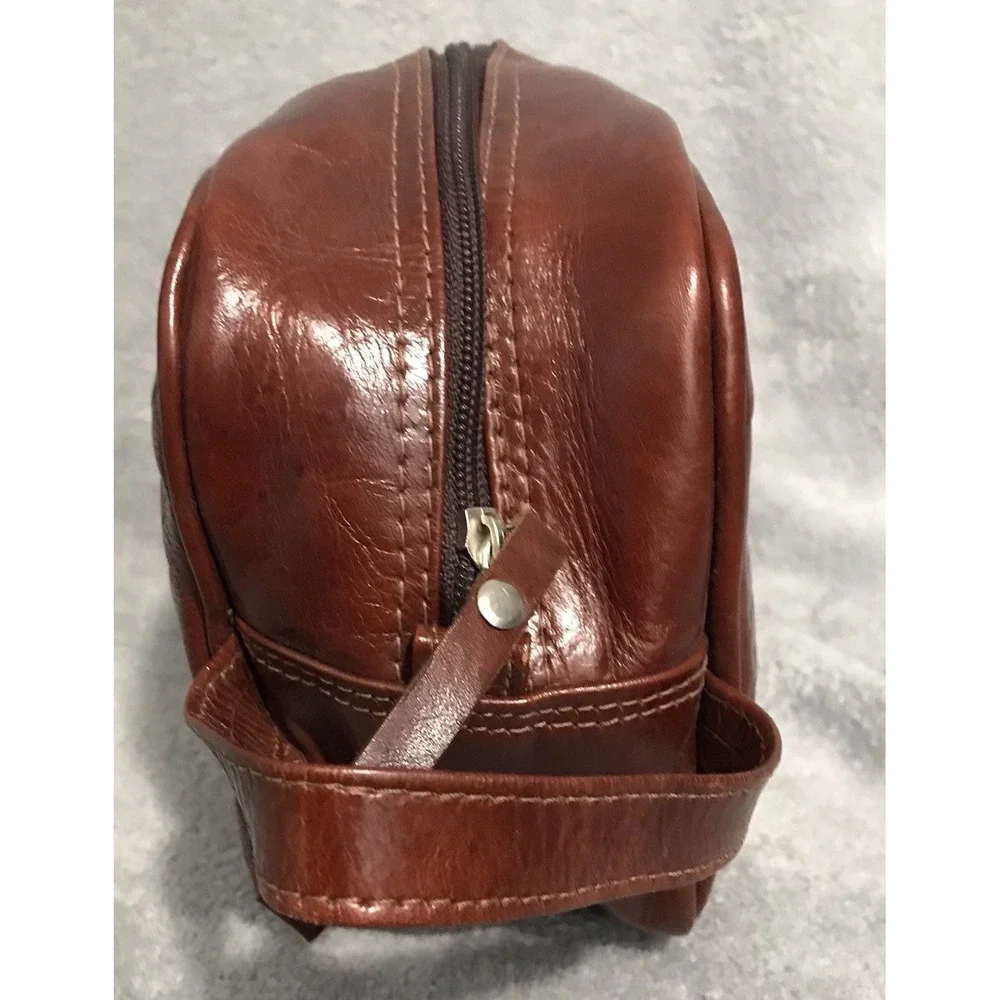American West Embossed Tooled Leather Toiletry Cosmetic Bag Western Leaf Style